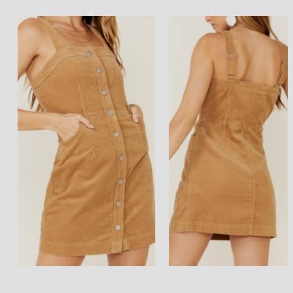 NWT Levi's FIORELLA Golden Tan Cotton Corduroy Button Down Jumper Dress, Sz Med - Picture 2 of 12